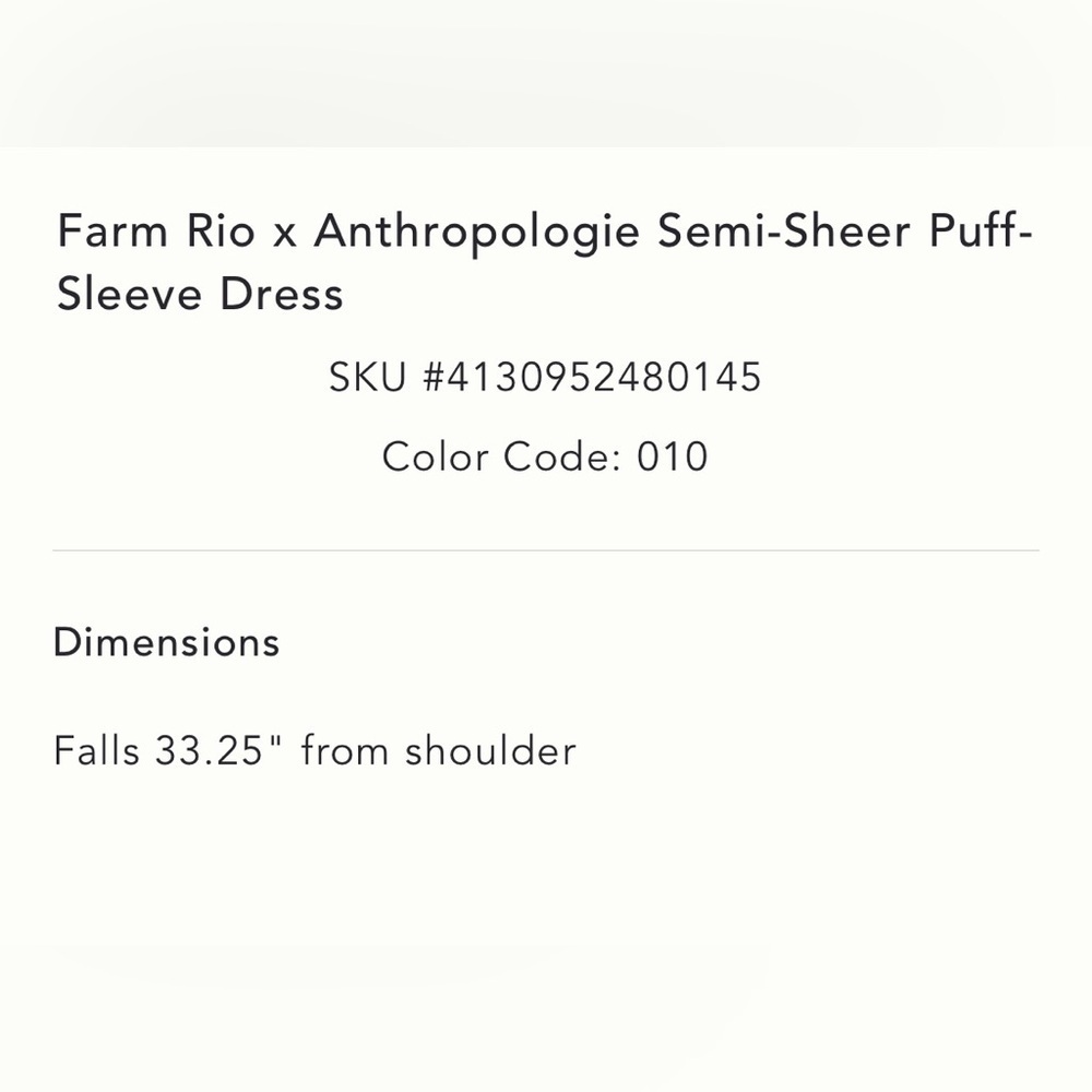 Anthropologie x Farm Rio Semi-Sheer Puff-Sleeve Dress Sz S NWT - Picture 6 of 15